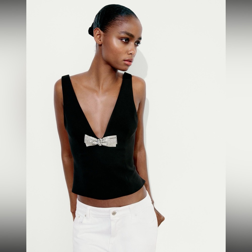 NEVER WORN: Zara, Jewell Bow Top in Black